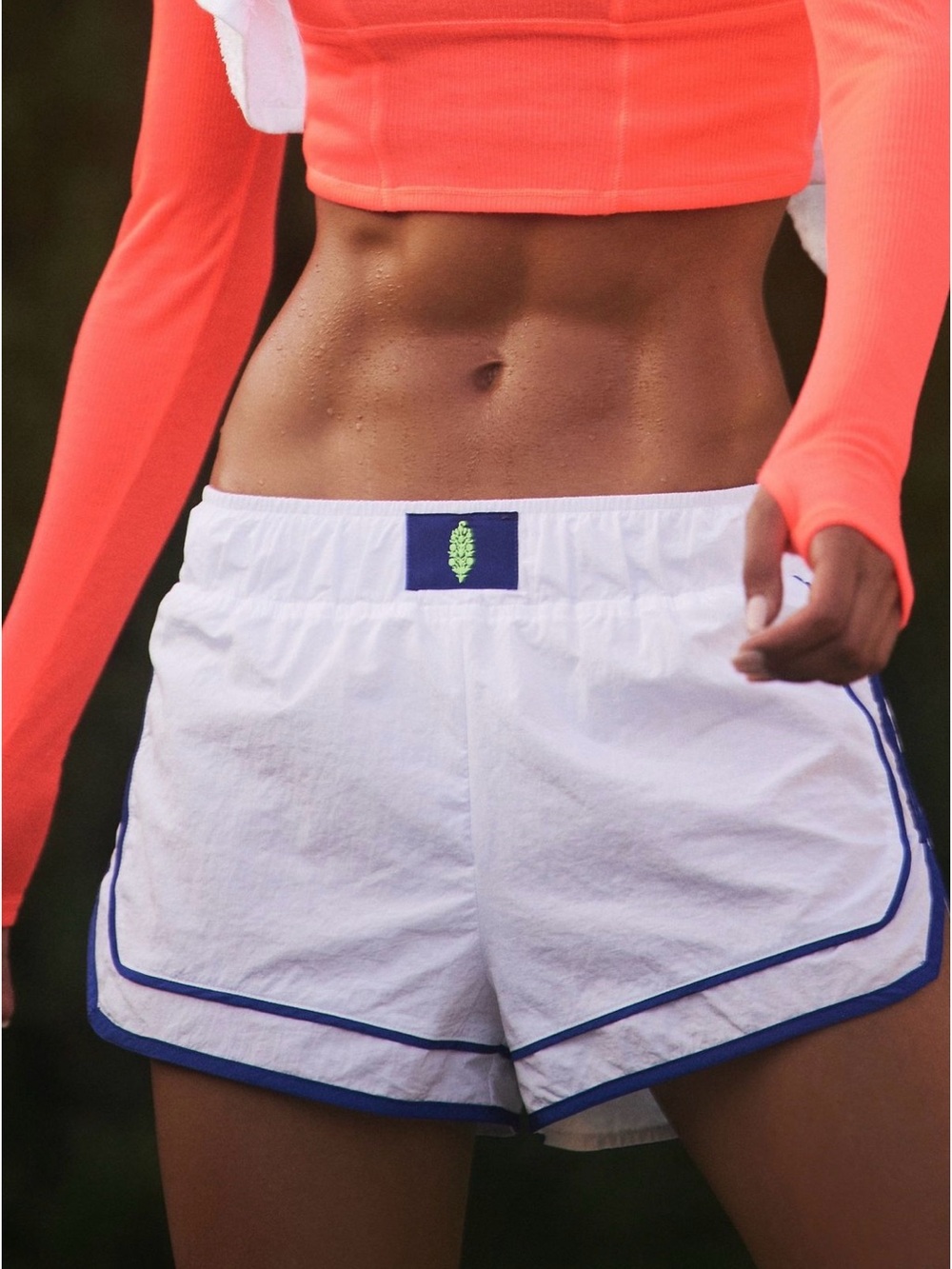 FP Movement Varsity Blues Short White Athletic Shorts with Blue Trim